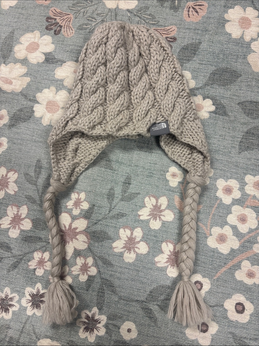 The North Face Cream Cable Knit Earflap Hat